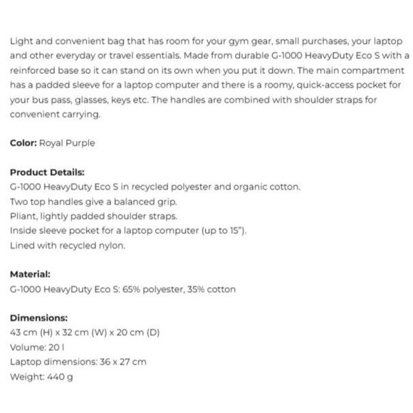 Fjallraven Vardag Totebag Royal Purple NWT $75 Backpack Handles Zip - Picture 7 of 9